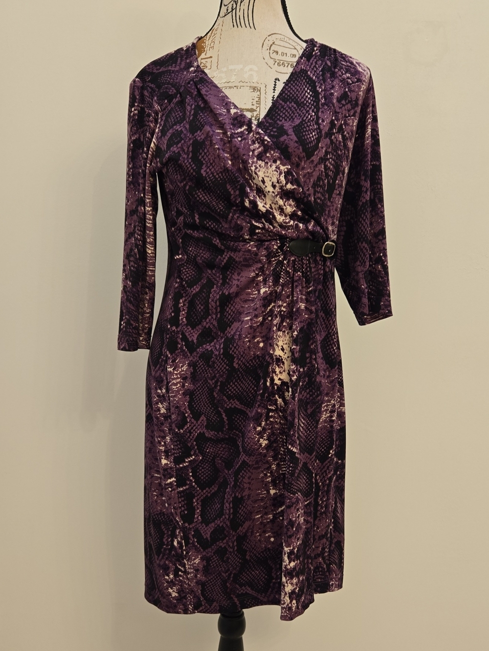 Women’s Purple Snake-Print Wrap Dress Size M
